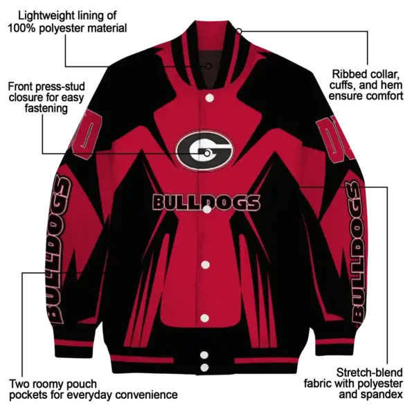 personalized georgia bulldogs spider mark red black varsity jacket new arrival.webp