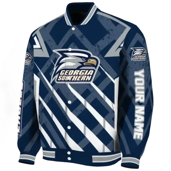personalized georgia southern eagles chevron angles blue varsity jacket best selling
