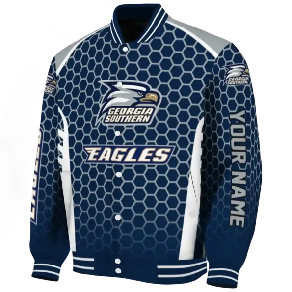 personalized georgia southern eagles hexagon grid blue varsity jacket best selling