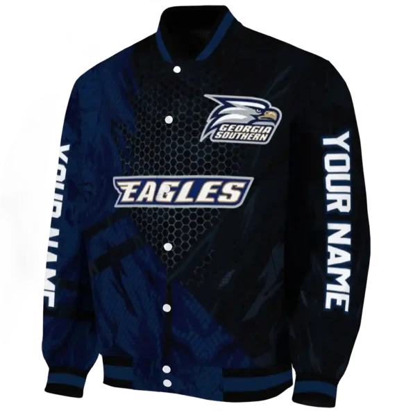 personalized georgia southern eagles hexagon mesh blue black varsity jacket best selling
