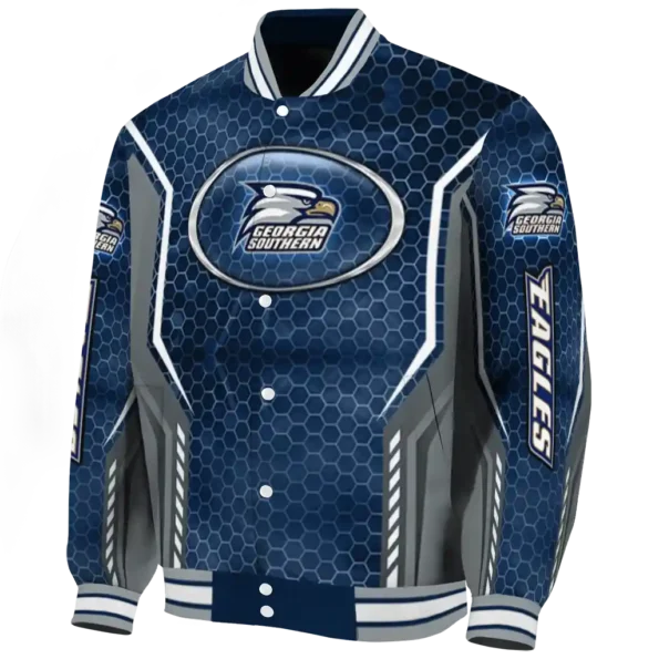 personalized georgia southern eagles power plate blue varsity jacket best selling