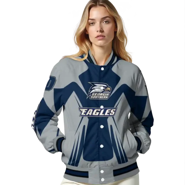 personalized georgia southern eagles spider mark blue grey varsity jacket latest model.webp