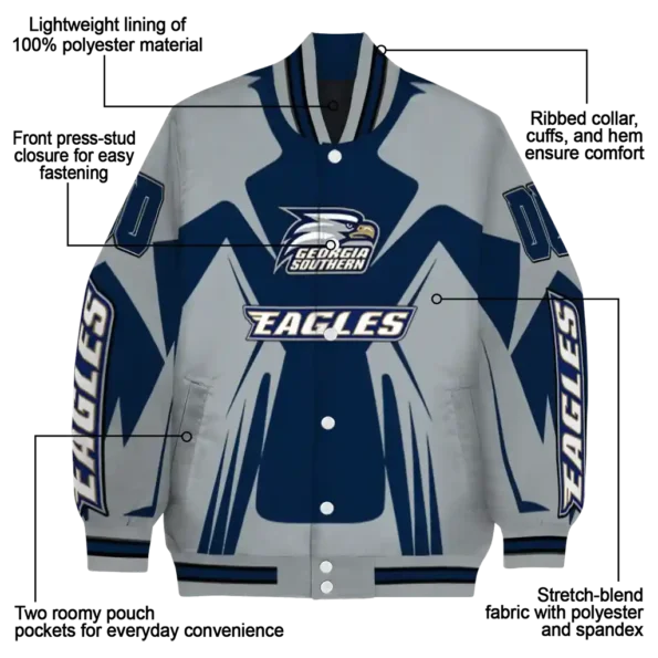 personalized georgia southern eagles spider mark blue grey varsity jacket new arrival.webp