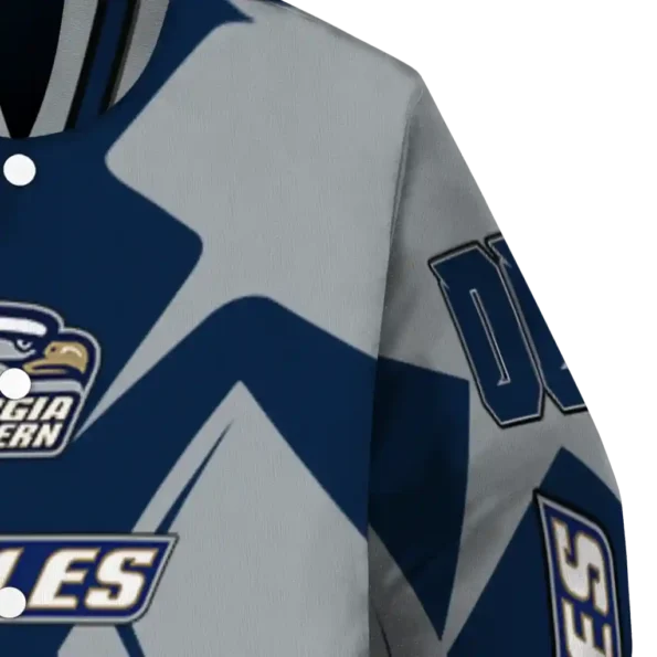 personalized georgia southern eagles spider mark blue grey varsity jacket premium grade.webp