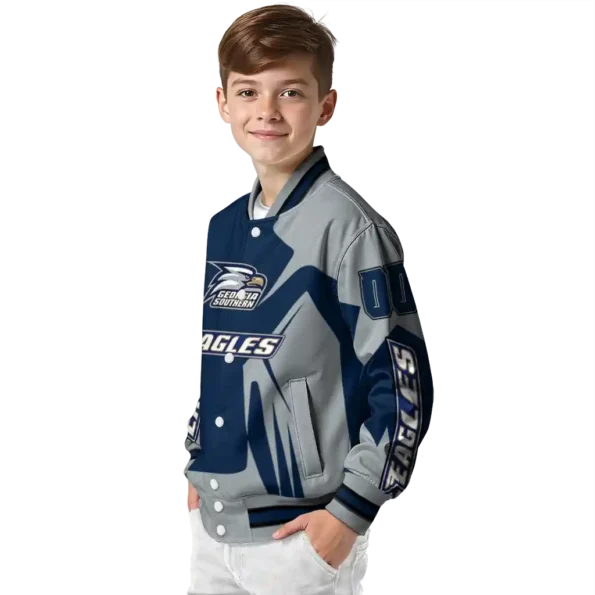 personalized georgia southern eagles spider mark blue grey varsity jacket trendy.webp