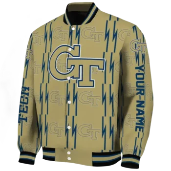 personalized georgia tech yellow jackets bolt stripe gold varsity jacket best selling.webp