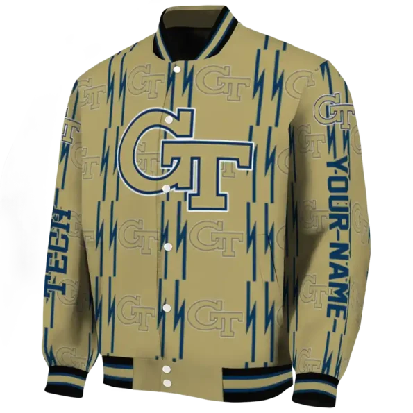 personalized georgia tech yellow jackets bolt stripe gold varsity jacket best selling.webp