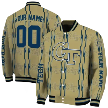 personalized georgia tech yellow jackets bolt stripe gold varsity jacket fashion forward.webp