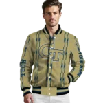 personalized georgia tech yellow jackets bolt stripe gold varsity jacket best selling.webp