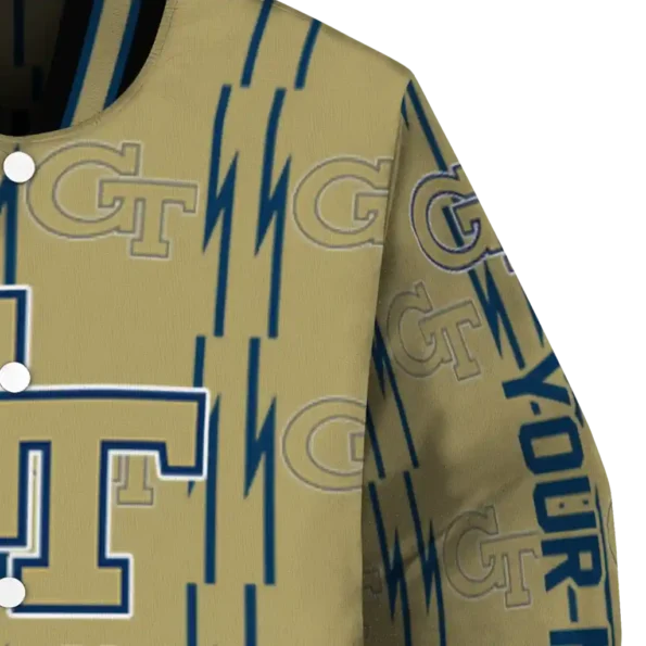 personalized georgia tech yellow jackets bolt stripe gold varsity jacket premium grade.webp