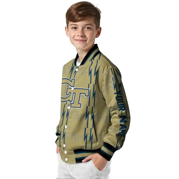personalized georgia tech yellow jackets bolt stripe gold varsity jacket trendy.webp