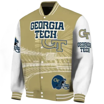 personalized georgia tech yellow jackets ferris arena gold white varsity jacket best selling.webp