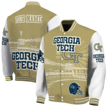 personalized georgia tech yellow jackets ferris arena gold white varsity jacket fashion forward.webp