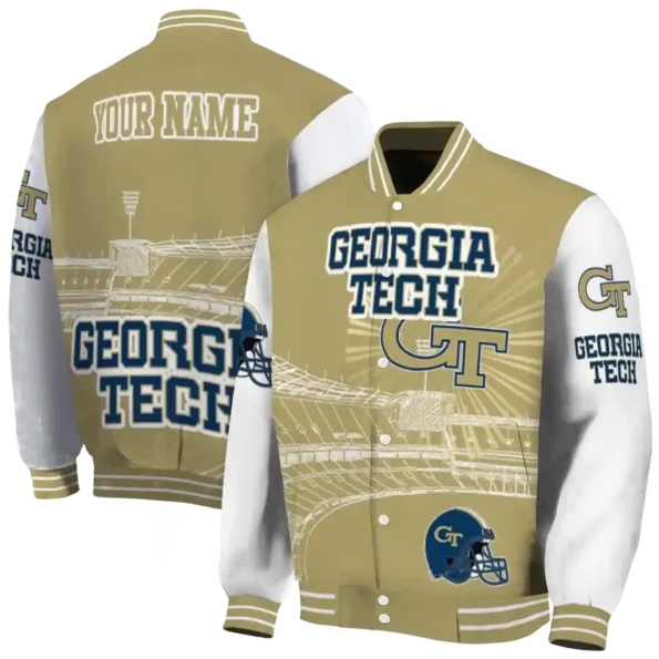personalized georgia tech yellow jackets ferris arena gold white varsity jacket fashion forward.webp