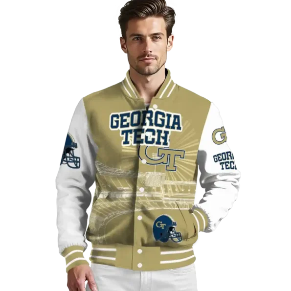 personalized georgia tech yellow jackets ferris arena gold white varsity jacket high quality.webp