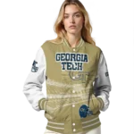 personalized georgia tech yellow jackets ferris arena gold white varsity jacket best selling.webp