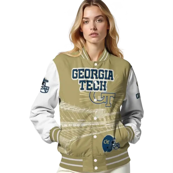 personalized georgia tech yellow jackets ferris arena gold white varsity jacket latest model.webp