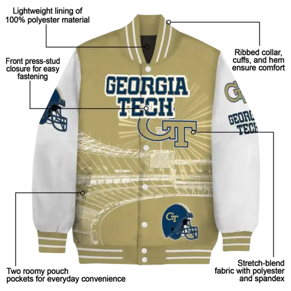 personalized georgia tech yellow jackets ferris arena gold white varsity jacket new arrival.webp