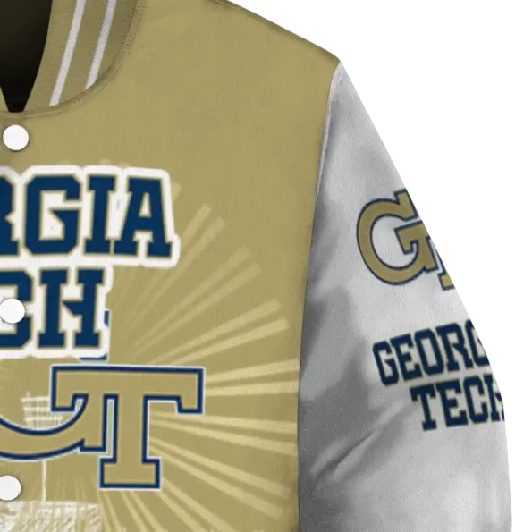 personalized georgia tech yellow jackets ferris arena gold white varsity jacket premium grade.webp