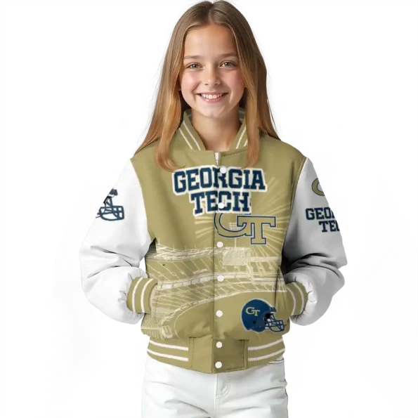 personalized georgia tech yellow jackets ferris arena gold white varsity jacket top rated.webp