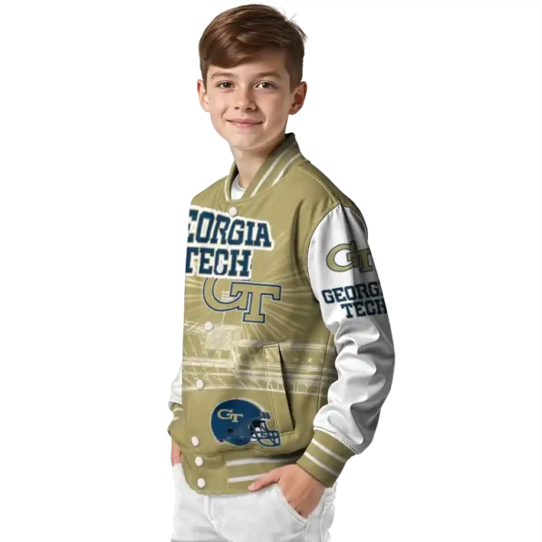personalized georgia tech yellow jackets ferris arena gold white varsity jacket trendy.webp