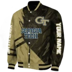 personalized georgia tech yellow jackets hexagon mesh gold black varsity jacket best selling.webp