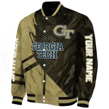 personalized georgia tech yellow jackets hexagon mesh gold black varsity jacket best selling.webp