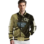 personalized georgia tech yellow jackets hexagon mesh gold black varsity jacket best selling.webp
