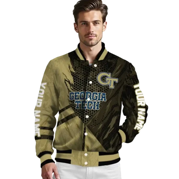 personalized georgia tech yellow jackets hexagon mesh gold black varsity jacket high quality.webp