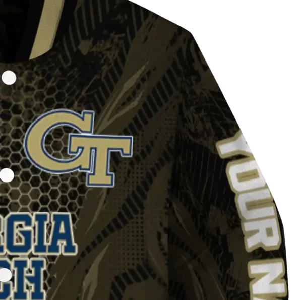 personalized georgia tech yellow jackets hexagon mesh gold black varsity jacket premium grade.webp