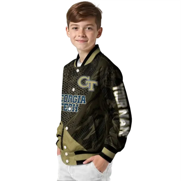 personalized georgia tech yellow jackets hexagon mesh gold black varsity jacket trendy.webp