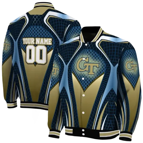 personalized georgia tech yellow jackets mesh chest blue black varsity jacket fashion forward.webp