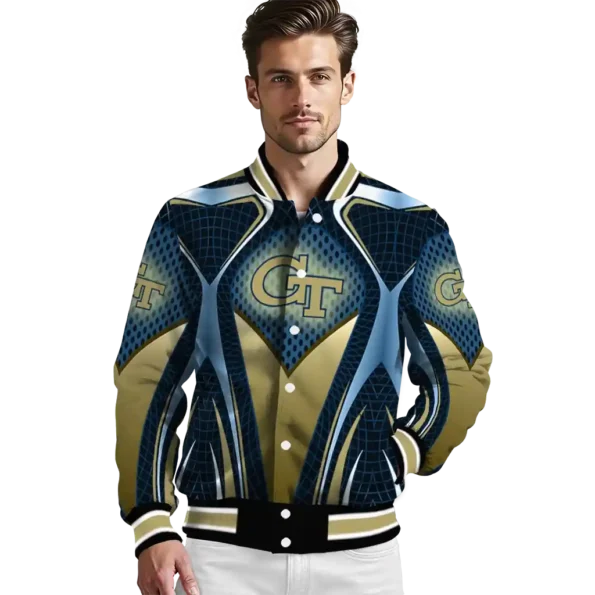 personalized georgia tech yellow jackets mesh chest blue black varsity jacket high quality.webp