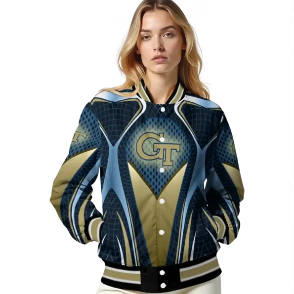 personalized georgia tech yellow jackets mesh chest blue black varsity jacket latest model.webp