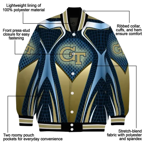 personalized georgia tech yellow jackets mesh chest blue black varsity jacket new arrival.webp