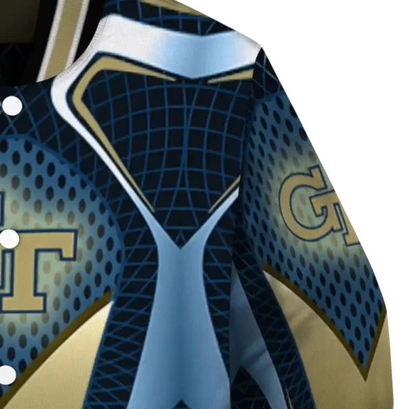 personalized georgia tech yellow jackets mesh chest blue black varsity jacket premium grade.webp