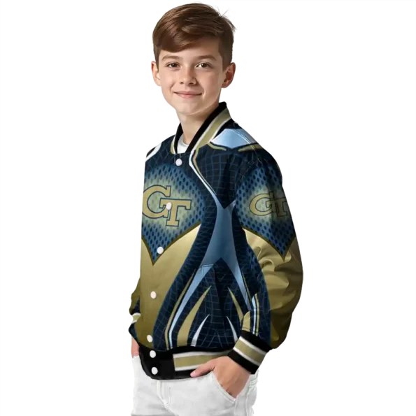 personalized georgia tech yellow jackets mesh chest blue black varsity jacket trendy.webp