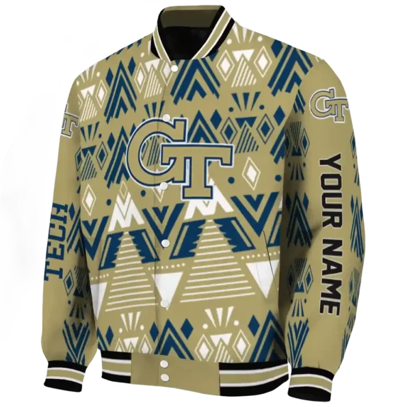 personalized georgia tech yellow jackets pyramid shapes gold varsity jacket best selling.webp