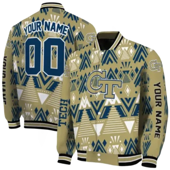 personalized georgia tech yellow jackets pyramid shapes gold varsity jacket fashion forward.webp