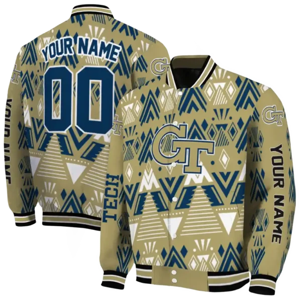 personalized georgia tech yellow jackets pyramid shapes gold varsity jacket fashion forward.webp