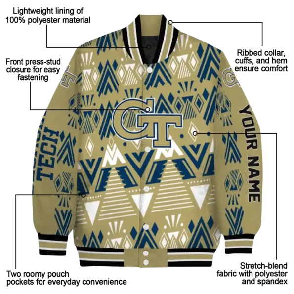 personalized georgia tech yellow jackets pyramid shapes gold varsity jacket new arrival.webp