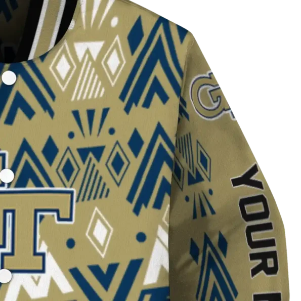 personalized georgia tech yellow jackets pyramid shapes gold varsity jacket premium grade.webp