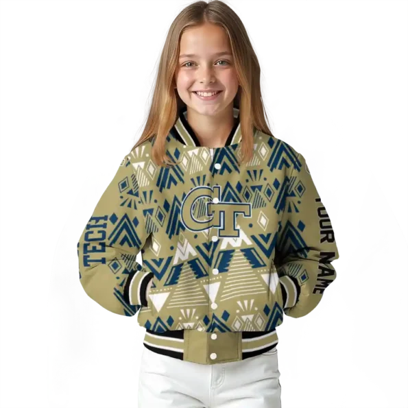 personalized georgia tech yellow jackets pyramid shapes gold varsity jacket top rated.webp