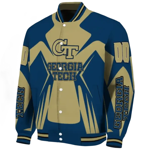 personalized georgia tech yellow jackets spider mark gold blue varsity jacket best selling.webp