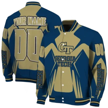 personalized georgia tech yellow jackets spider mark gold blue varsity jacket fashion forward.webp