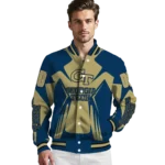 personalized georgia tech yellow jackets spider mark gold blue varsity jacket best selling.webp