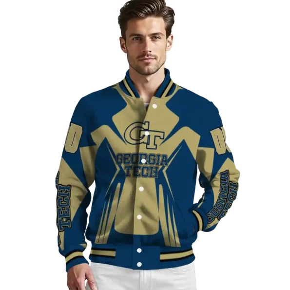 personalized georgia tech yellow jackets spider mark gold blue varsity jacket high quality.webp