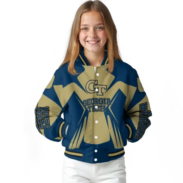 personalized georgia tech yellow jackets spider mark gold blue varsity jacket top rated.webp