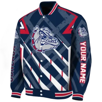 personalized gonzaga bulldogs chevron angles blue varsity jacket best selling.webp