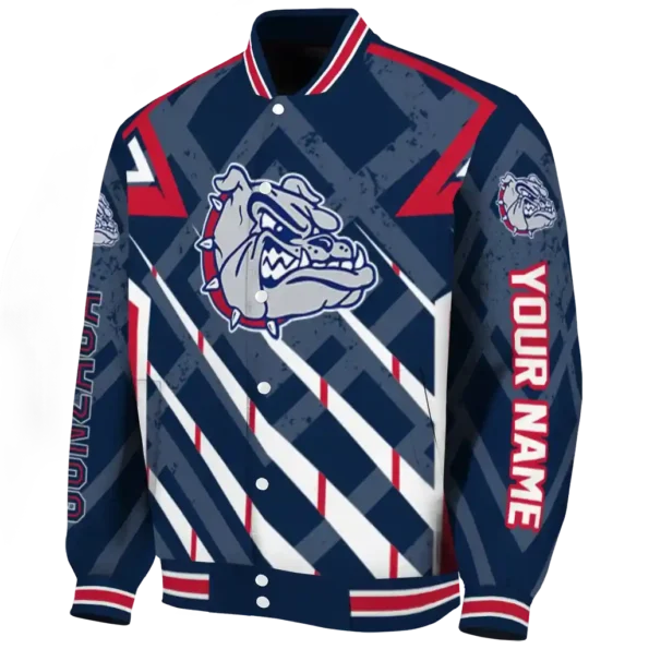personalized gonzaga bulldogs chevron angles blue varsity jacket best selling.webp